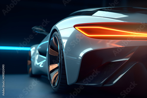 futuristic concept car studio close up bumper 
 presentation shot with neon lights