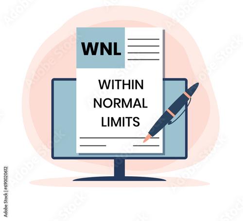 WNL Within Normal Limits. An Acronym Abbreviation of a common Medical term.  photo