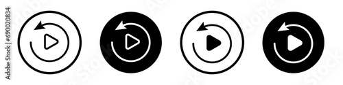 Playback icon set. replay button vector symbol. restart video sign. reset button icon in black filled and outlined style. photo