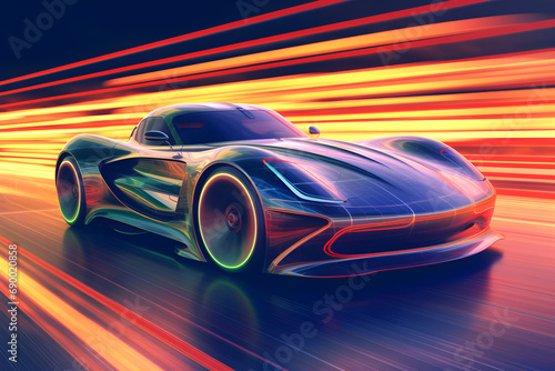 fast moving futuristic concept car on the road with neon lights © sam