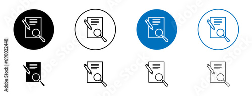 Defining line icon set. Defining business plan explain project define in black and blue color. photo