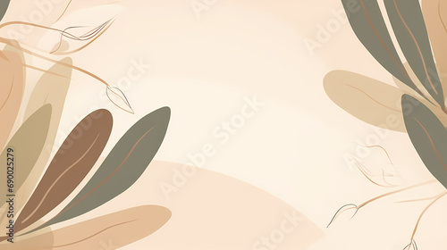 Abstract botanical background vector. Minimalist wallpaper with leaves, leaf branches, line art, earth tone color, organic shapes. Foliage art for banner, poster, bed and packaging