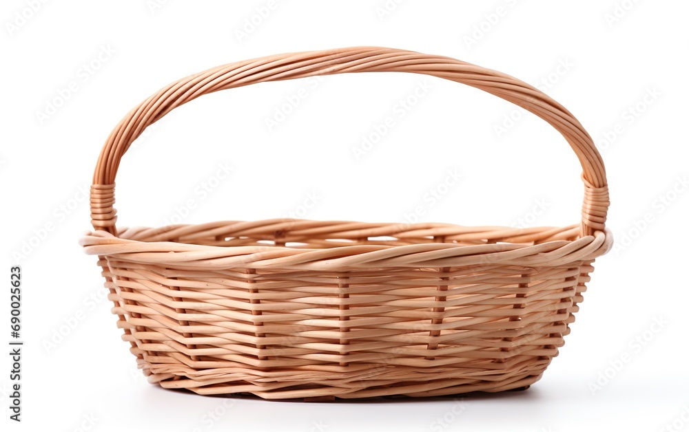 Handmade empty wicker basket with handles for Easter, picnic isolated on white background Handmade empty wicker basket with handles for Easter, picnic isolated on white background