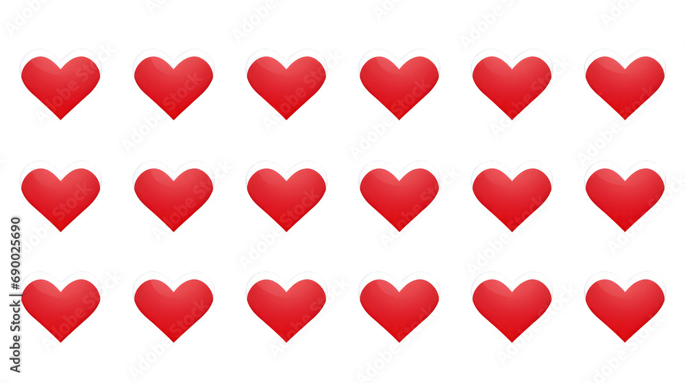 Red heart icons set on white background, png