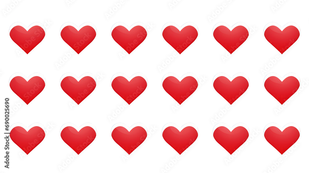 Red heart icons set on white background, png Red heart icons set on white background, png