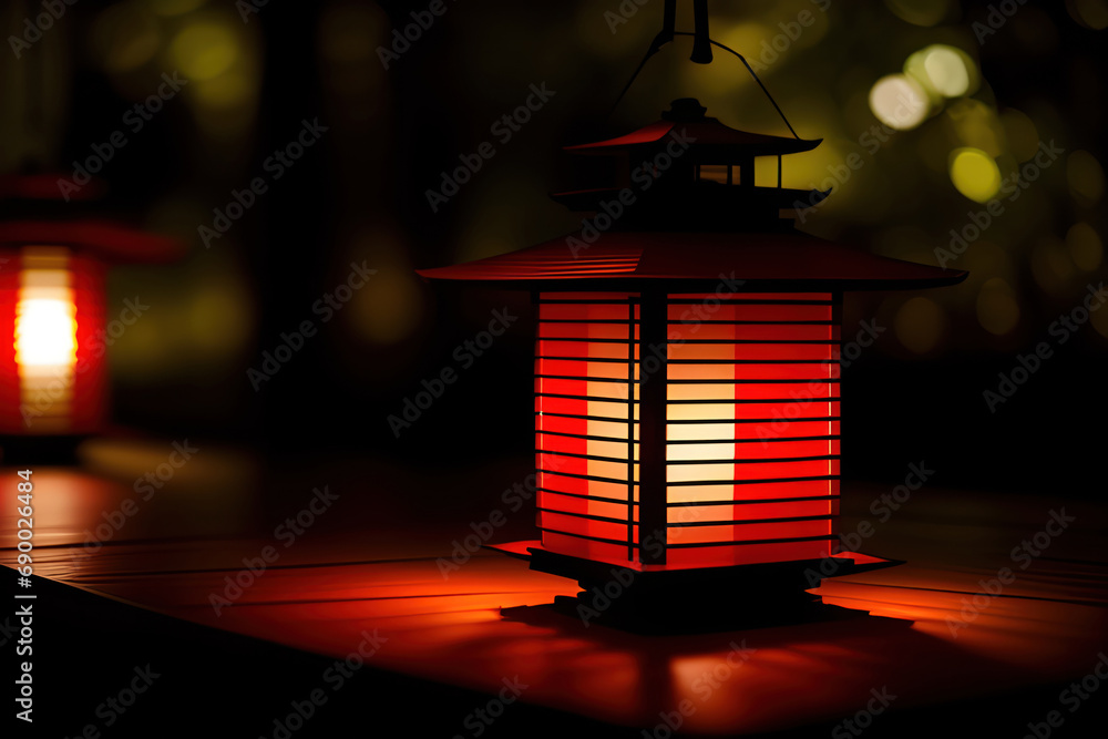 Colorful red Japanese lantern, beautiful, dramatic lighting