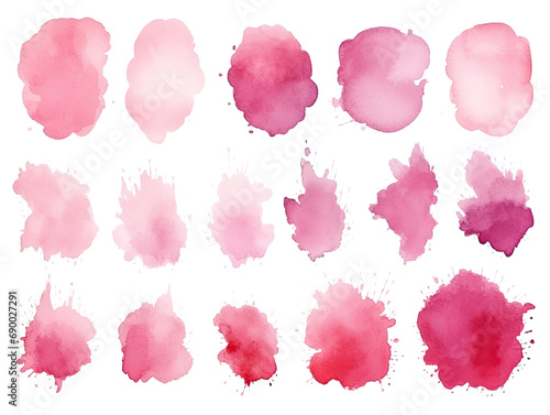 A set of pink watercolor frames. Abstract stains, paper texture. An isolated image without a background. The background is made in imitation of watercolor