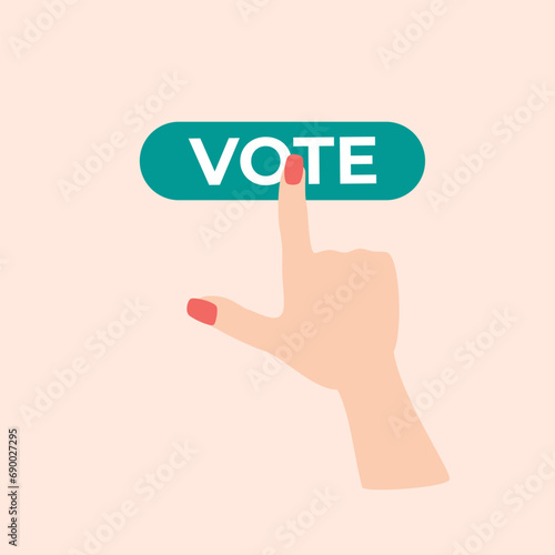 Voting online. Finger presses the voting button. Election concept vector illustration