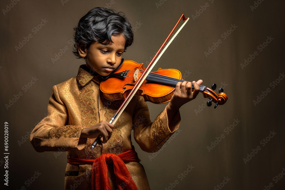Talented indian boy plays violin