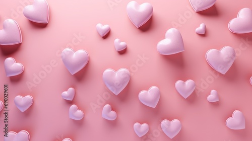 Cute romantic print on a background of pink hearts. The texture of the festive background for Valentine's day, romantic wedding design.