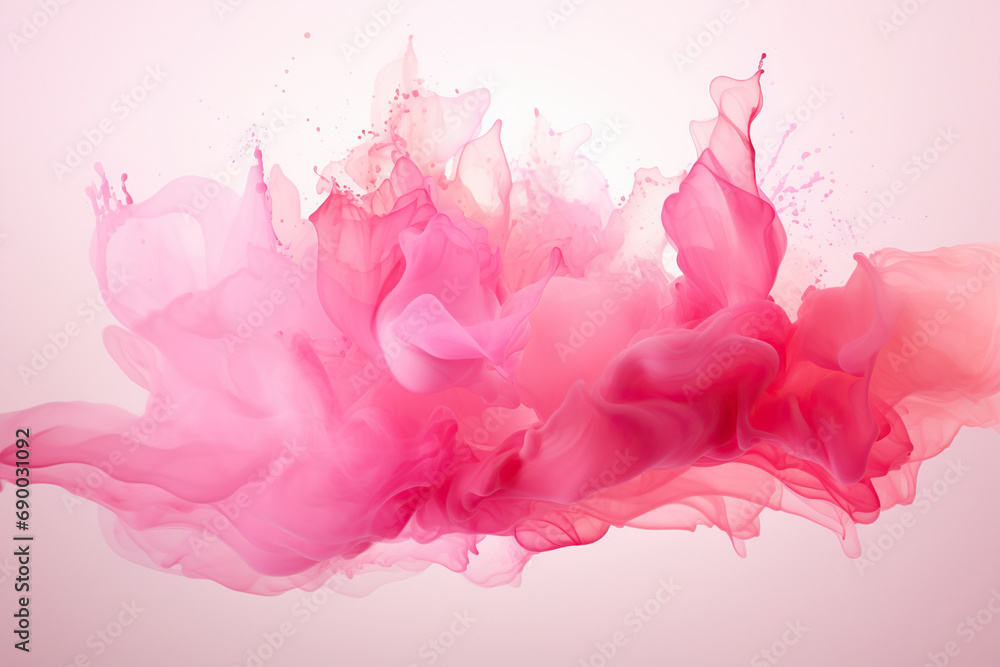 Splash of pink ink in water. Macro photography. Generated by artificial intelligence - obrazy, fototapety, plakaty 