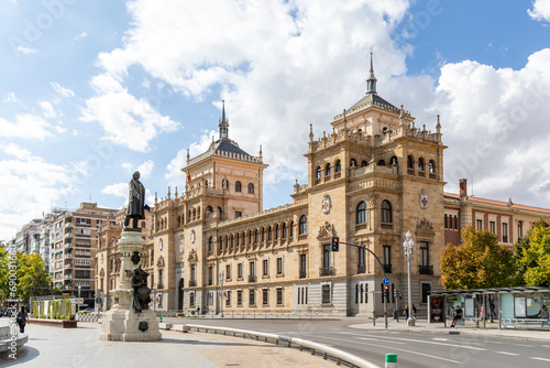 Valladolid, Spain - October 13, 2023: Views of the different buildings surrounding the Plaza de Zorilla in the historic city center of Valladolid, Spain