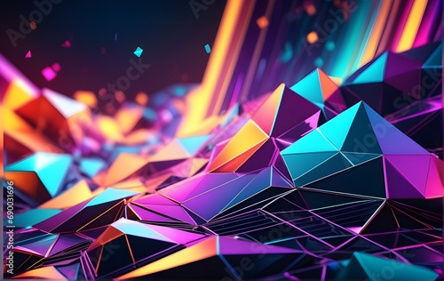 3d rendering of abstract geometric shapes in low poly style. Futuristic polygonal background.