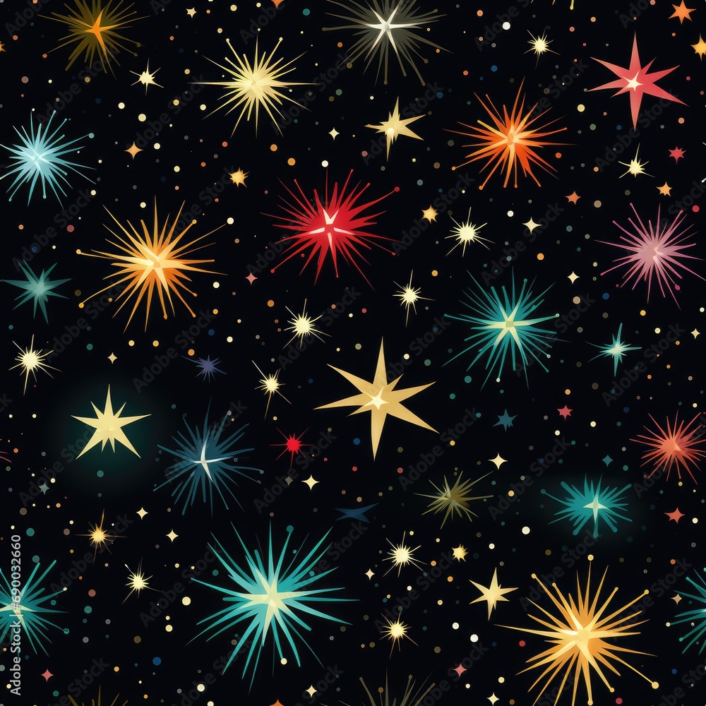 Naklejka premium A starry sky seamless pattern with colorful stars