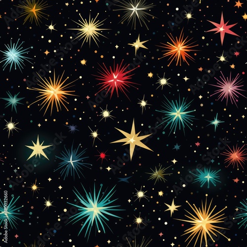 A starry sky seamless pattern with colorful stars