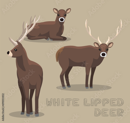 White-Lipped Deer Cartoon Vector Illustration