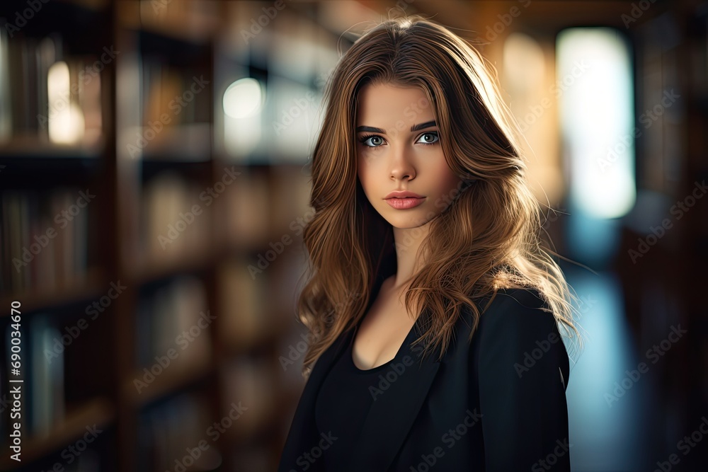 A pretty young woman in a modern library setting, exuding beauty and elegance with stylish fashion. A pretty young woman in a modern library setting, exuding beauty and elegance with stylish fashion.