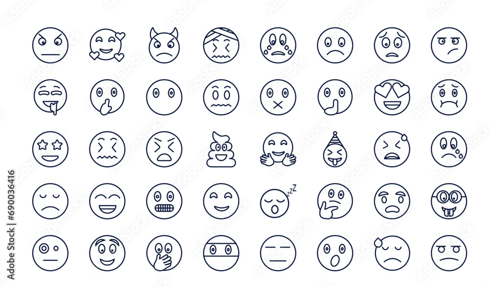 outline icons set from emoji concept. editable vector such as angry ...