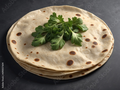 Indian Traditional Cuisine Chapati The Phooli ( Air filled) Roti, Fulka, Indian Bread, Flatbread, Whole Wheat Flat Bread, Chapathi photo