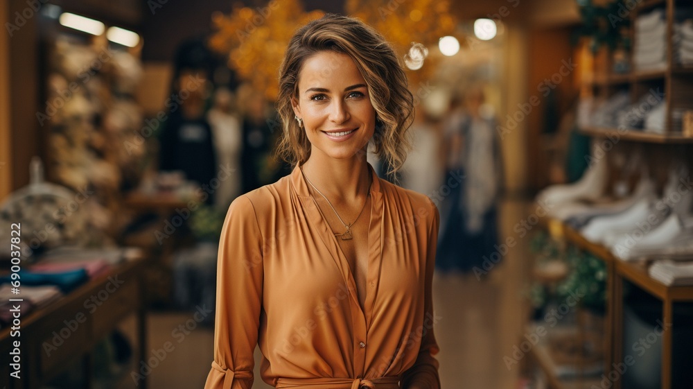 Woman in her middle age buying in the interior design store. Woman in her middle age buying in the interior design store.