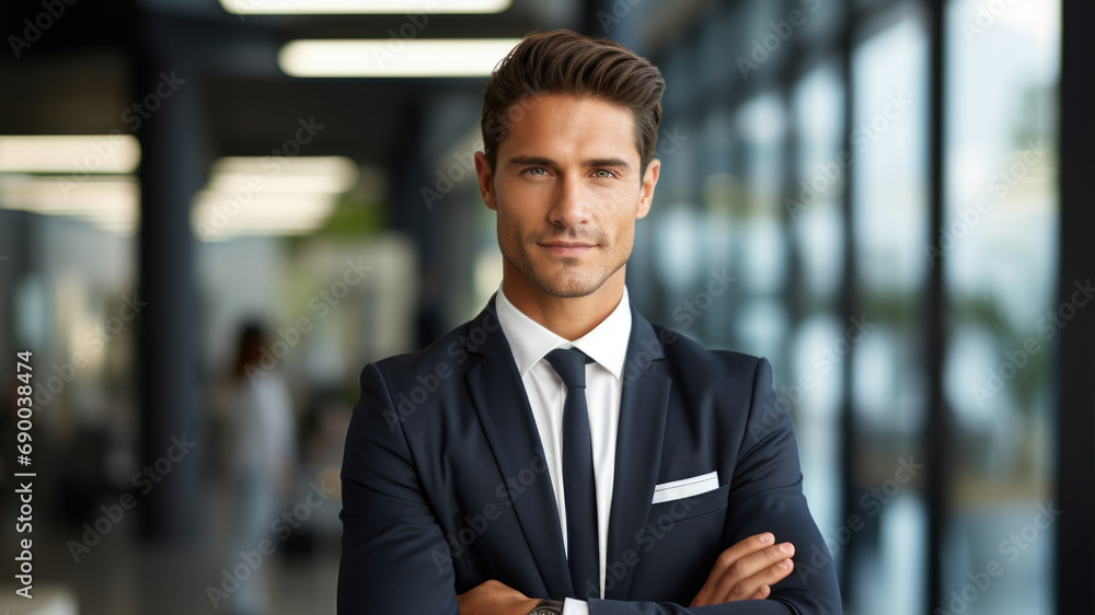 Naklejka premium Professional man standing with his arms crossed. Business and corporate themes.