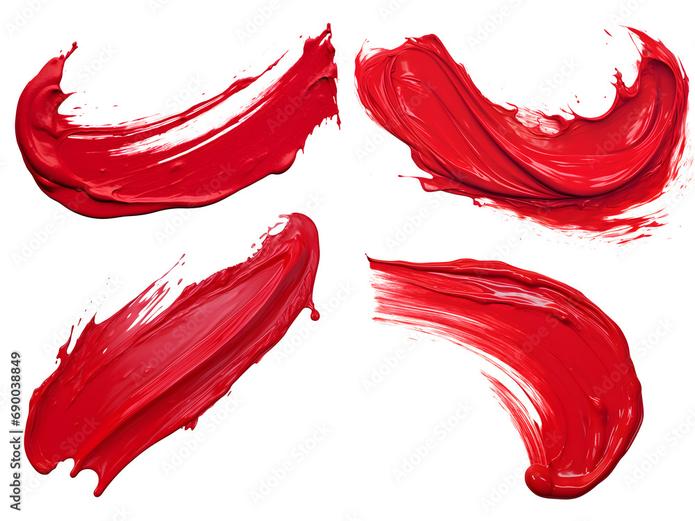 red paint brushstroke set isolated on transparent background - Design