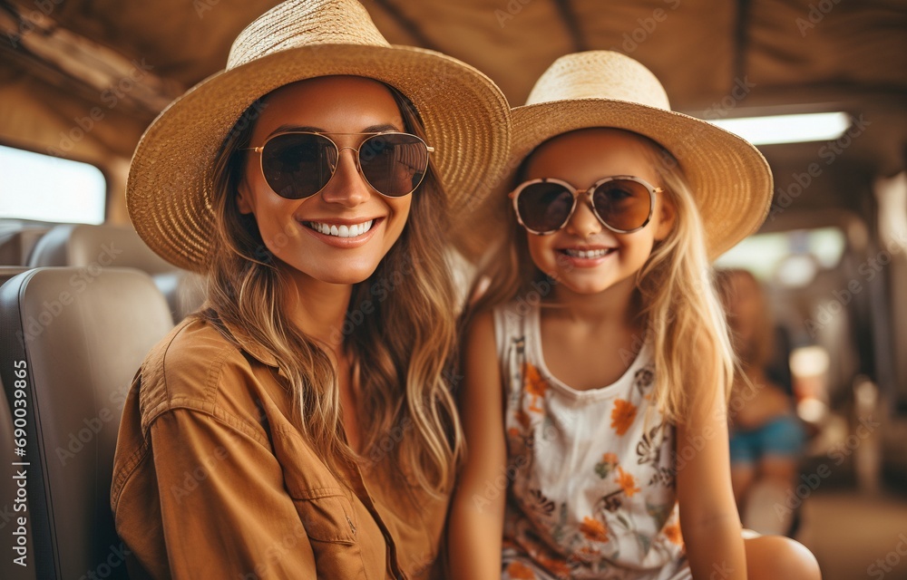 Happy mother and daughter having fun on their summer vacation. The idea of a family vacation and trip.