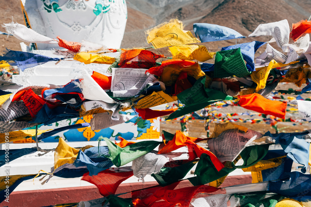 prayer flags in a buddhist stupa area