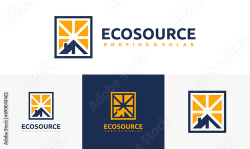eco source logo illustration design. combination of roofing and solar symbol. simple logo environmentally friendly source