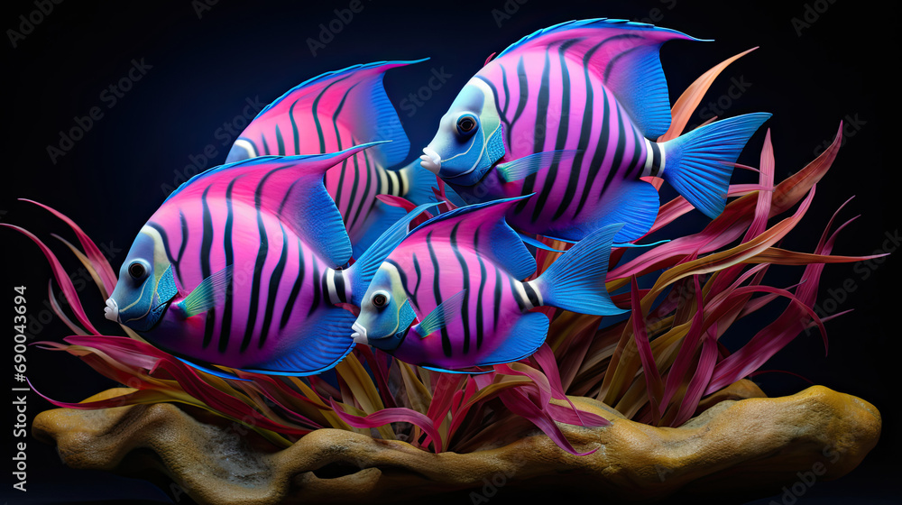 Beautiful Illustration of a school of tropical fish on Colorful background