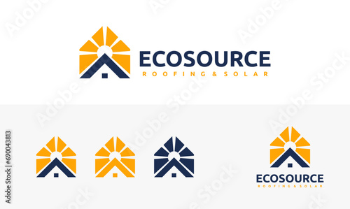 eco source logo illustration design. combination of roofing and solar symbol. simple logo environmentally friendly source