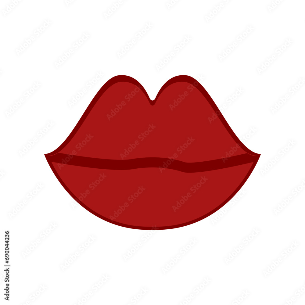 Simple Red Lips kiss. Vector patch, sticker isolated on white. Cool sexy red kissed. Cartoon Sign for print, in comics, Fashion, pop art, retro style Simple Red Lips kiss. Vector patch, sticker isolated on white. Cool sexy red kissed. Cartoon Sign for print, in comics, Fashion, pop art, retro style