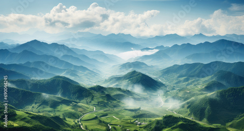 an aerial view of the mountains in the countryside of china © hakule