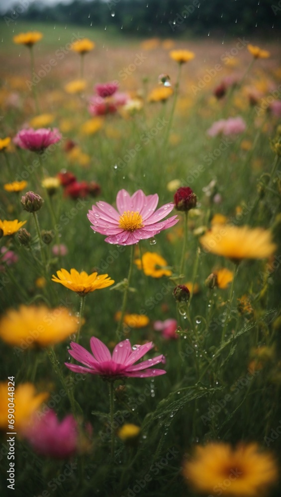 비오는 날의 꽃, 야생화, 코스모스, 생성형ai