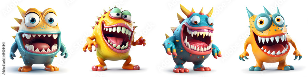 Fototapeta premium funny 3D monster character set isolated on white background