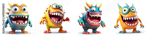 funny 3D monster character set isolated on white background