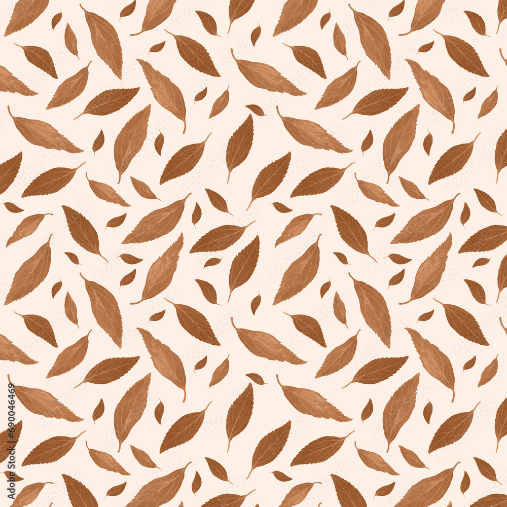 Seamless pattern with green leaves on a yellow background. Natural ornament. Seamless pattern with green leaves on a yellow background. Natural ornament.