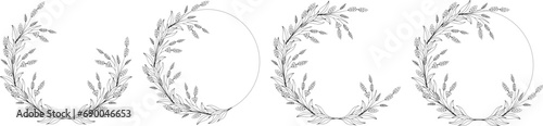 Luxury botanical wedding frame elements on a white background. Set of round shapes  leaf branches. Elegant foliage design for wedding  cards  invitations  congratulations