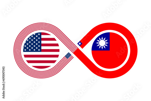 unity concept. taiwan and united states flags. vector illustration isolated on white background
