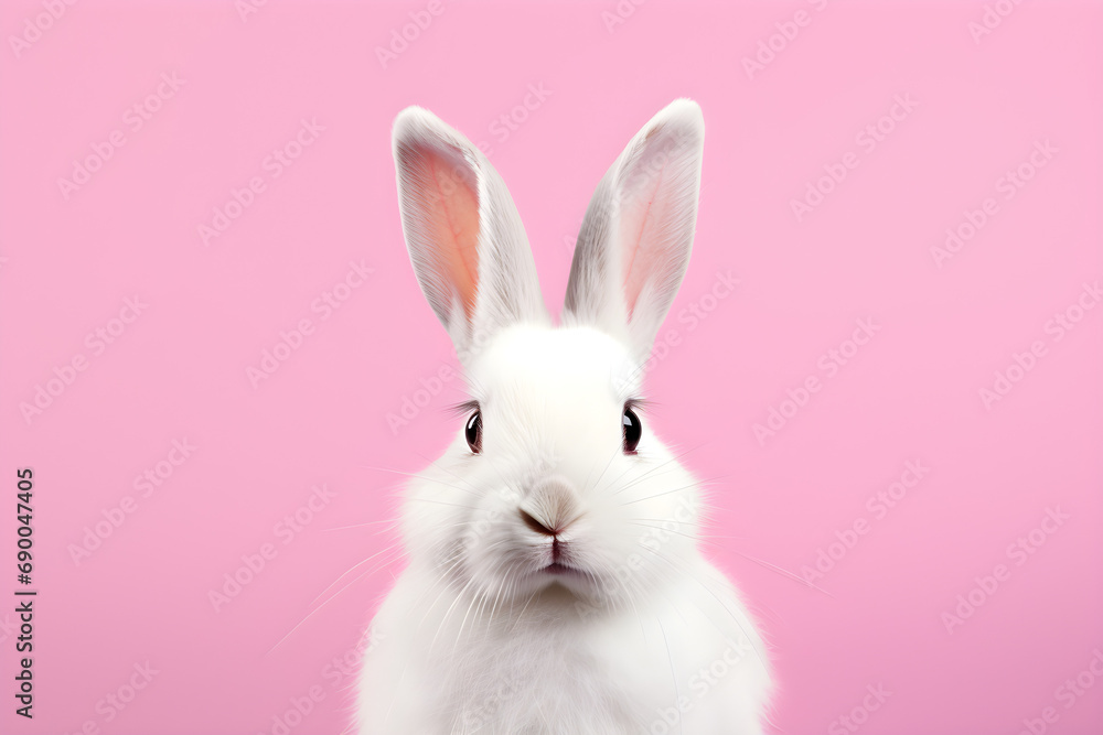 white rabbit isolated on pink background