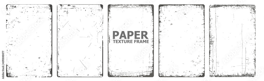 Set of Grunge Paper Texture Frames for Backgrounds and Scrapbooking Design Elements. Vintage grunge paper texture. Old worn overlay distressed background. Vector illustration