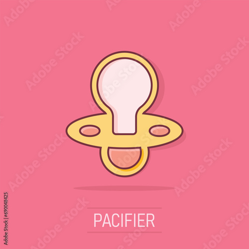 Vector cartoon baby pacifier icon in comic style. Child toy nipple sign illustration pictogram. Pacifier business splash effect concept.
