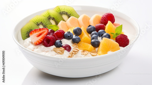 Fruit salad with porridge healthy breakfast