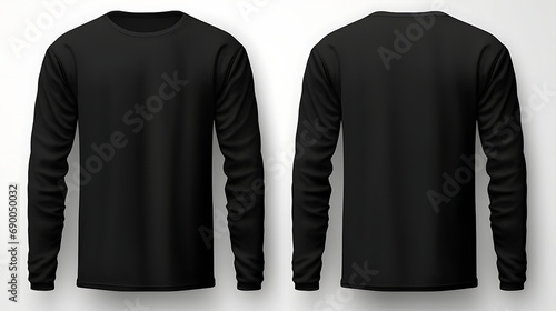 Blank black shirt mock up template, front and back view, isolated on white, plain t-shirt mockup. Tee sweater sweatshirt design presentation for print. Generative Ai photo