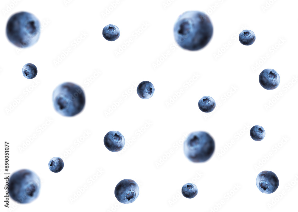 Blueberries floating in the air on a white background Blueberries floating in the air on a white background