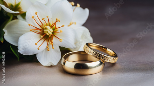Gold wedding rings with flowers © Tariq