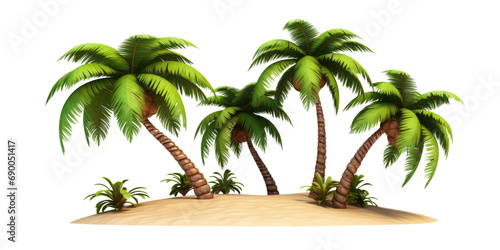 3d cartoon clipart palm tree on the beach isolated on white and transparent background