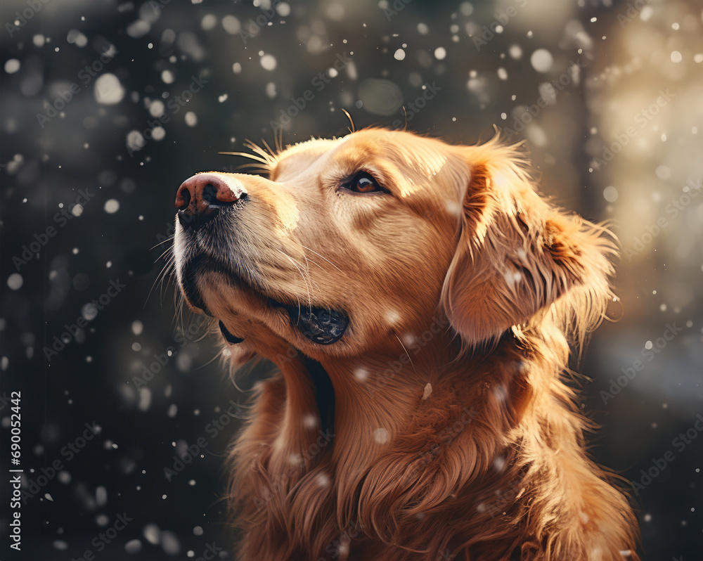 cute dog in the snowy background