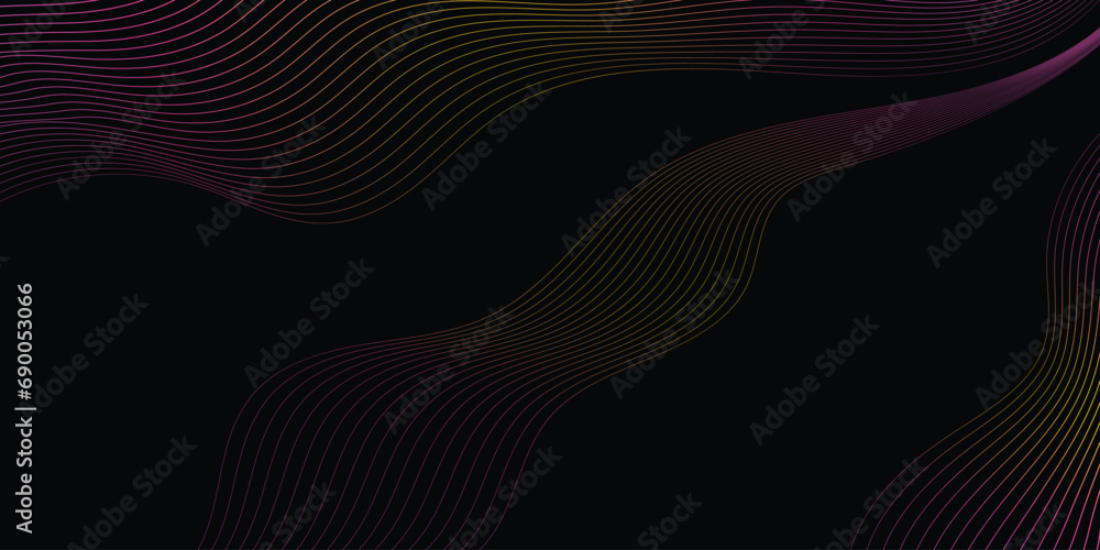 Black abstract background and pink and yellow line wave Black abstract background and pink and yellow line wave