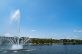 A view of Mondego River with the water fountain, in Coimbra, Portugal. Nature background and wallpaper.